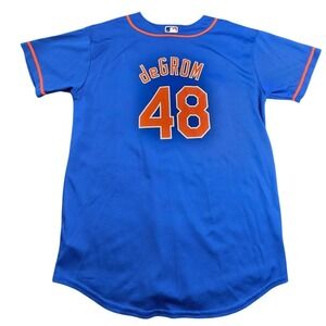 Majestic NY Mets Baseball Jersey Jacob deGrom 48 NY Mets Kids XL 18/20 Blue